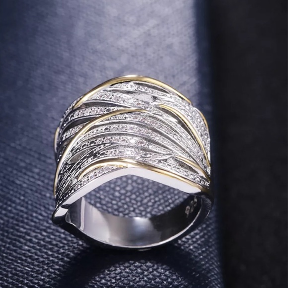 New Two Tone Multilayer 925 Sterling Silver Ring - Picture 8 of 9